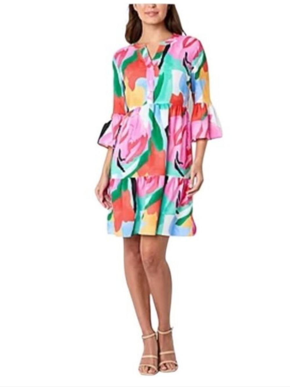 NWT Be Chetta B. Vibrant Multi-Color Floral Tiered Dress Pockets ■ Size 8